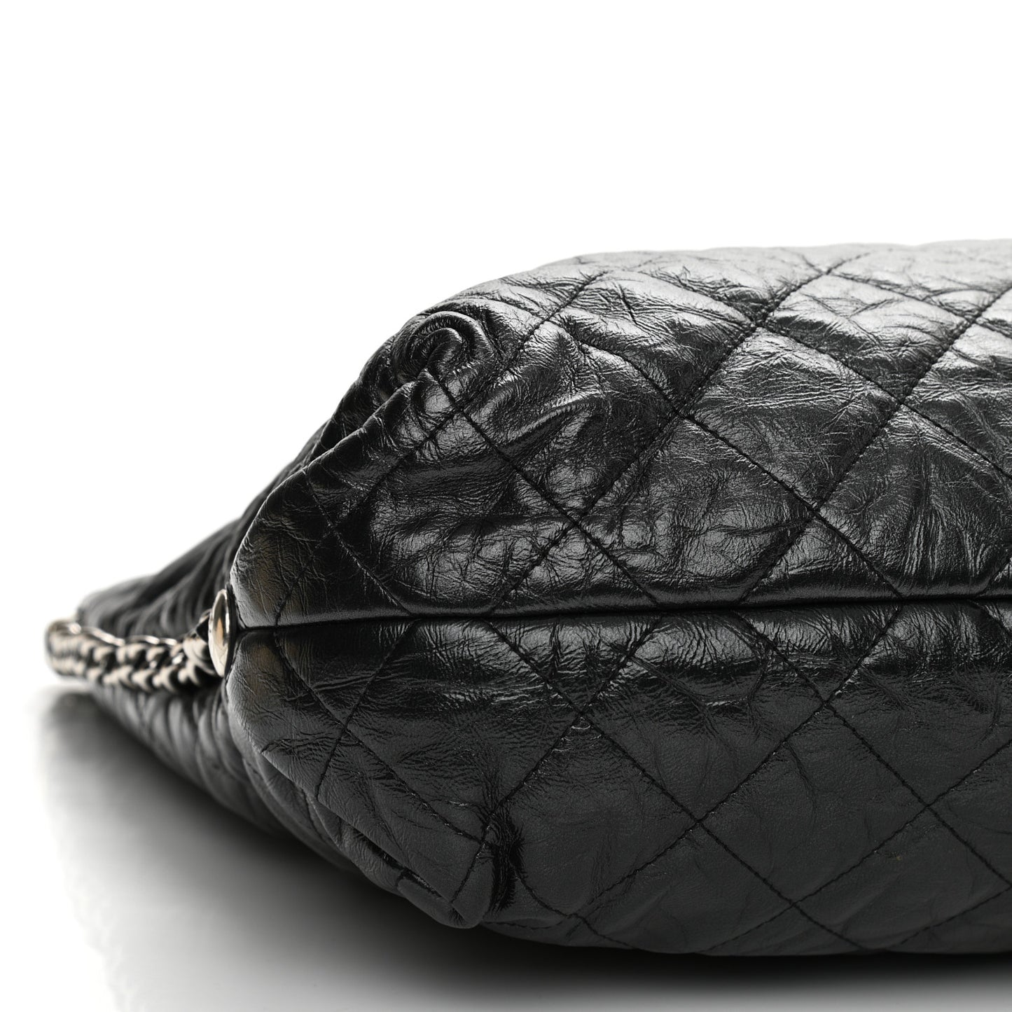 Metallic Crackled Calfskin Quilted Large Big Bang Hobo Black