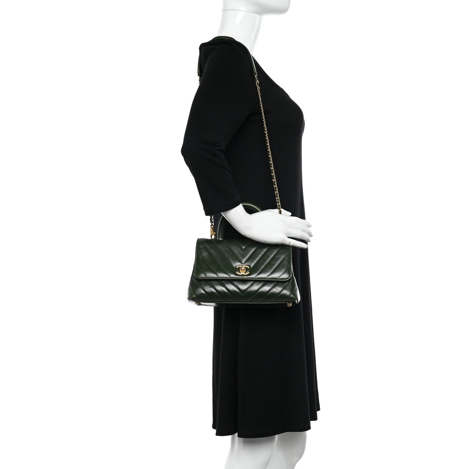 Chanel Calfskin Chevron Quilted Mini Coco Handle Flap Green 2 of 10