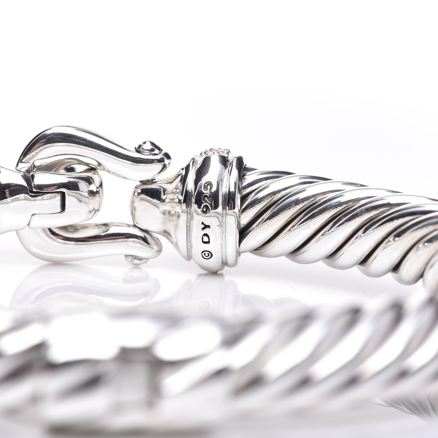 David Yurman Sterling Silver Diamond 8.5mm Cable Buckle Bracelet 4 of 4