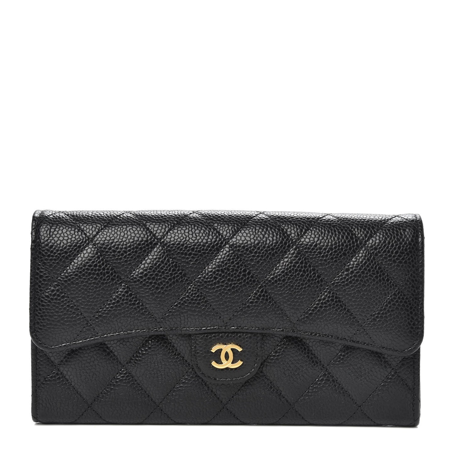 Caviar Quilted Large Gusset Flap Wallet Black