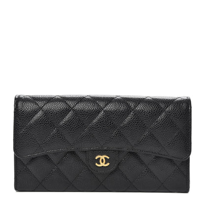 Chanel Caviar Quilted Large Gusset Flap Wallet Black 1 of 9