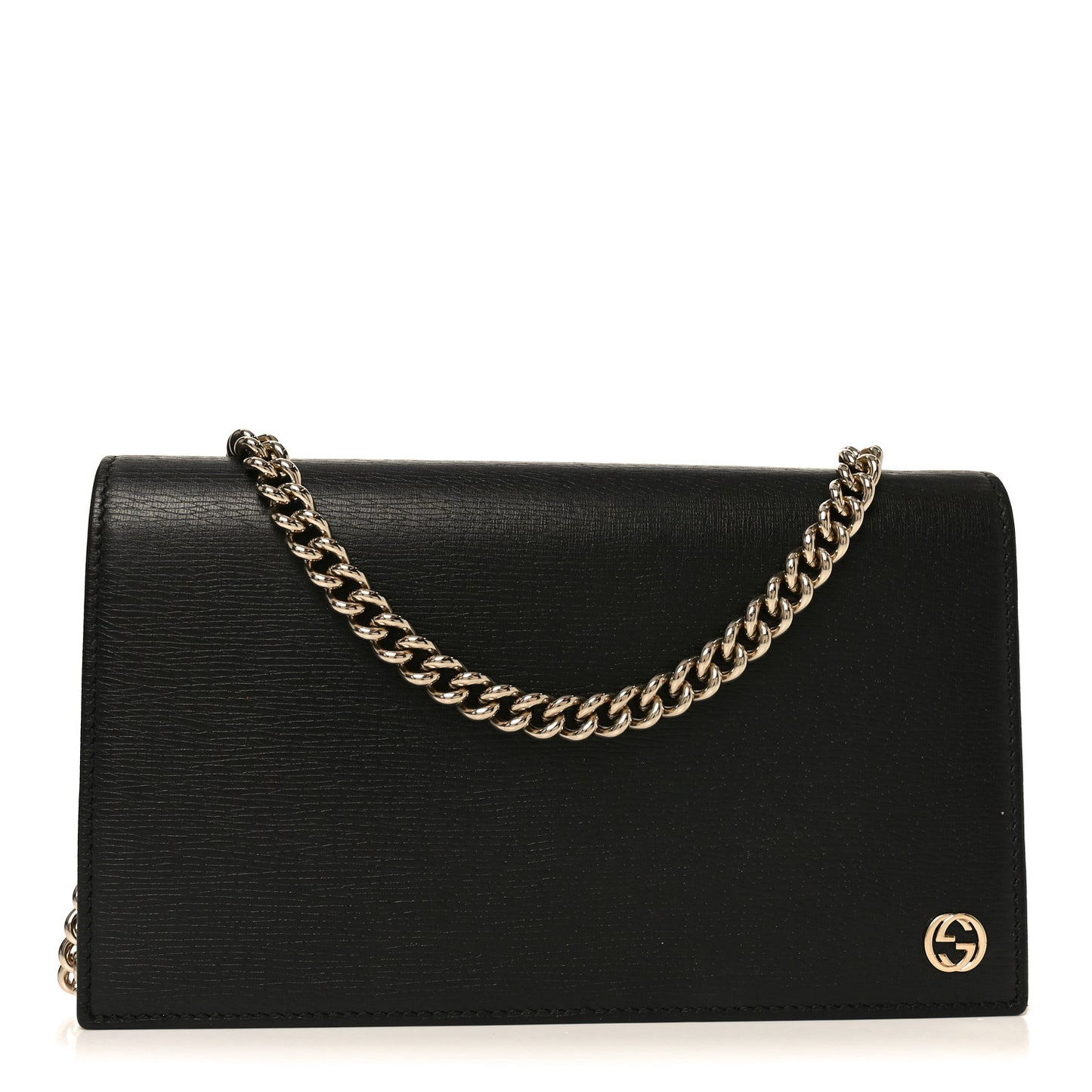 Textured Calfskin Medium Betty Chain Wallet Black