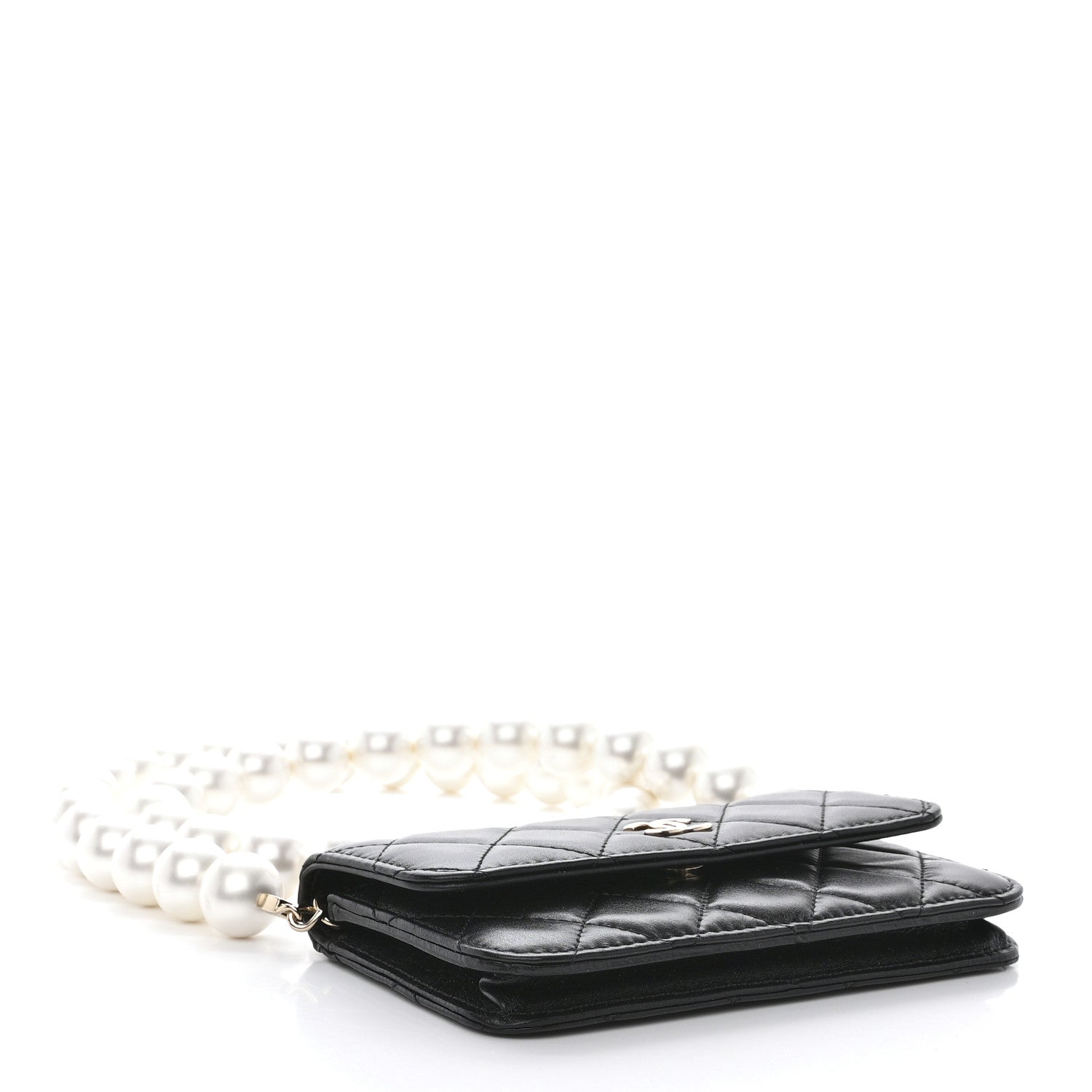 Chanel Calfskin Quilted Mini Maxi Pearls Wallet On Chain WOC Black 4 of 12