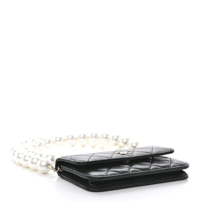 Chanel Calfskin Quilted Mini Maxi Pearls Wallet On Chain WOC Black 4 of 12