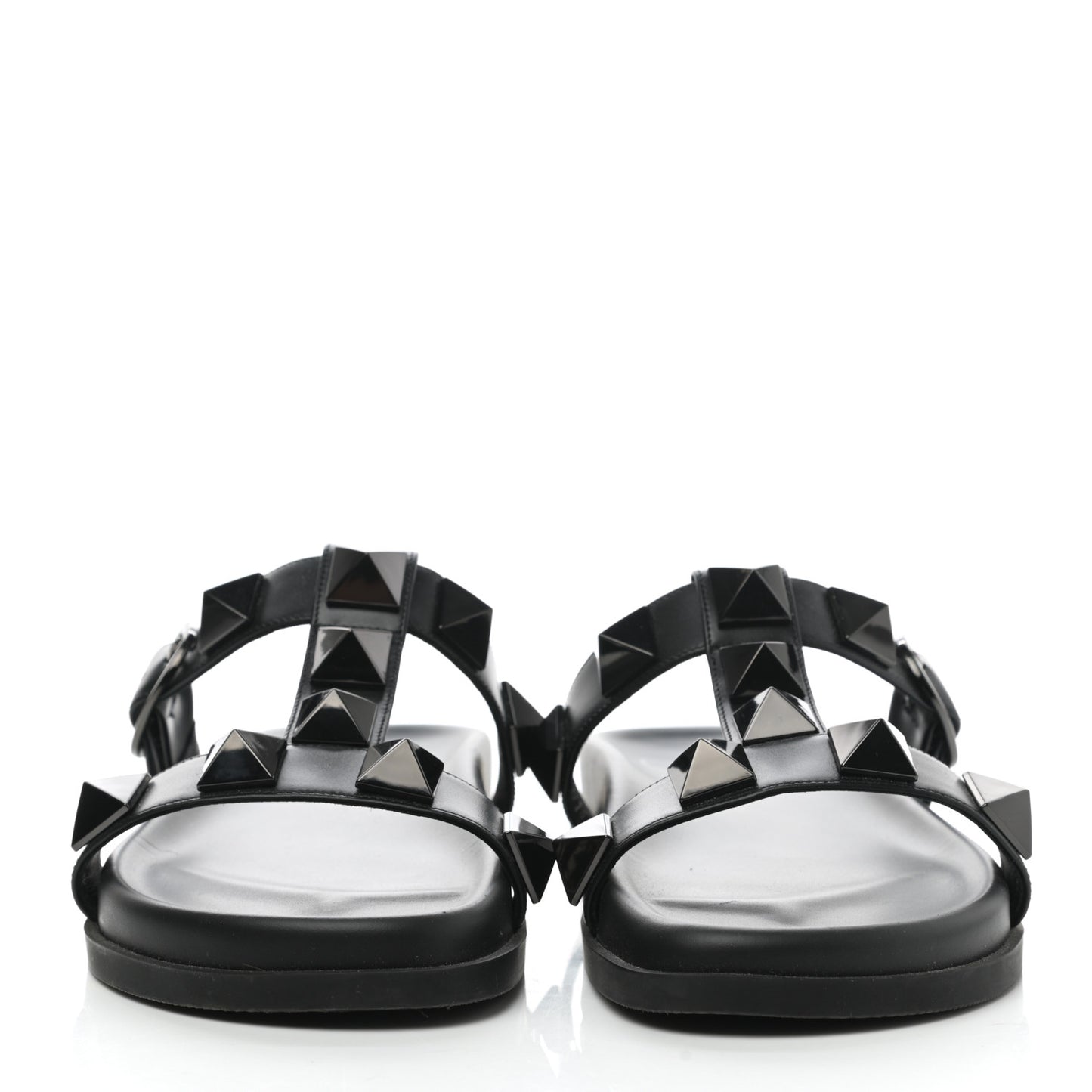 Calfskin Roman Stud Slide Sandals 36.5 Black