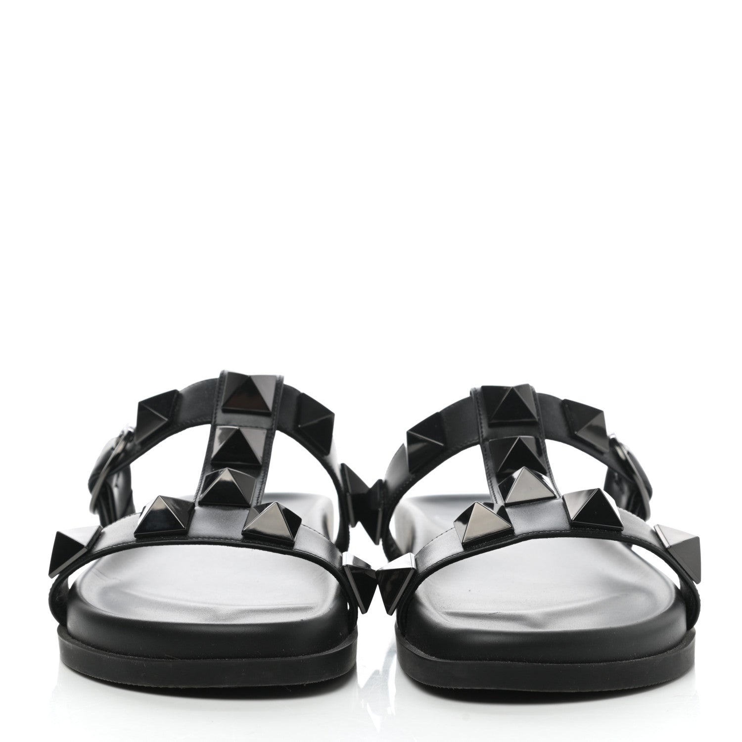 Valentino Garavani Calfskin Roman Stud Slide Sandals 36.5 Black 2 of 8