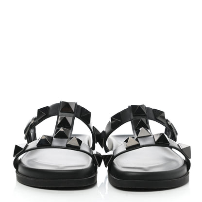 Valentino Garavani Calfskin Roman Stud Slide Sandals 36.5 Black 2 of 8