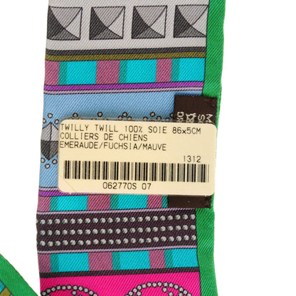 Hermes Silk Colliers De Chiens Twilly Emeraude Fuchsia Mauve 5 of 6