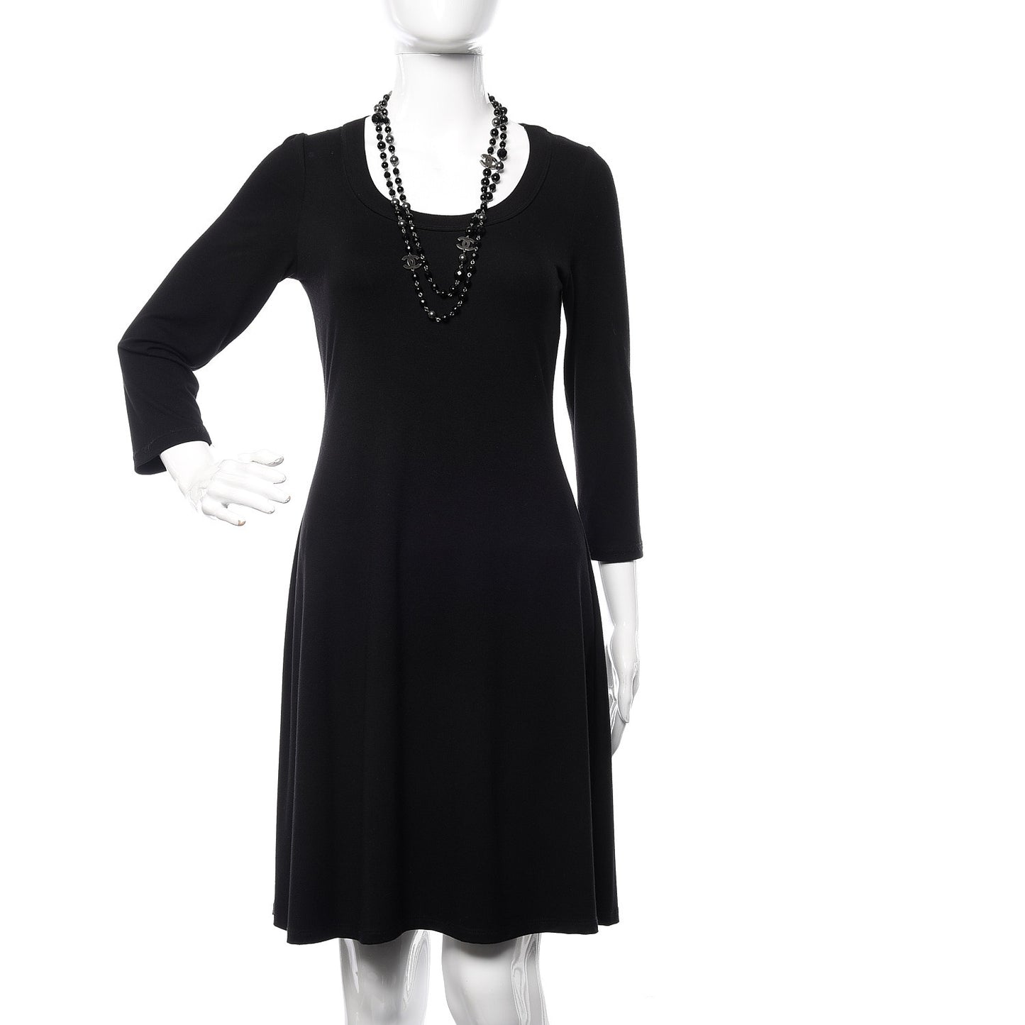 Pearl Beaded CC Long Necklace Black
