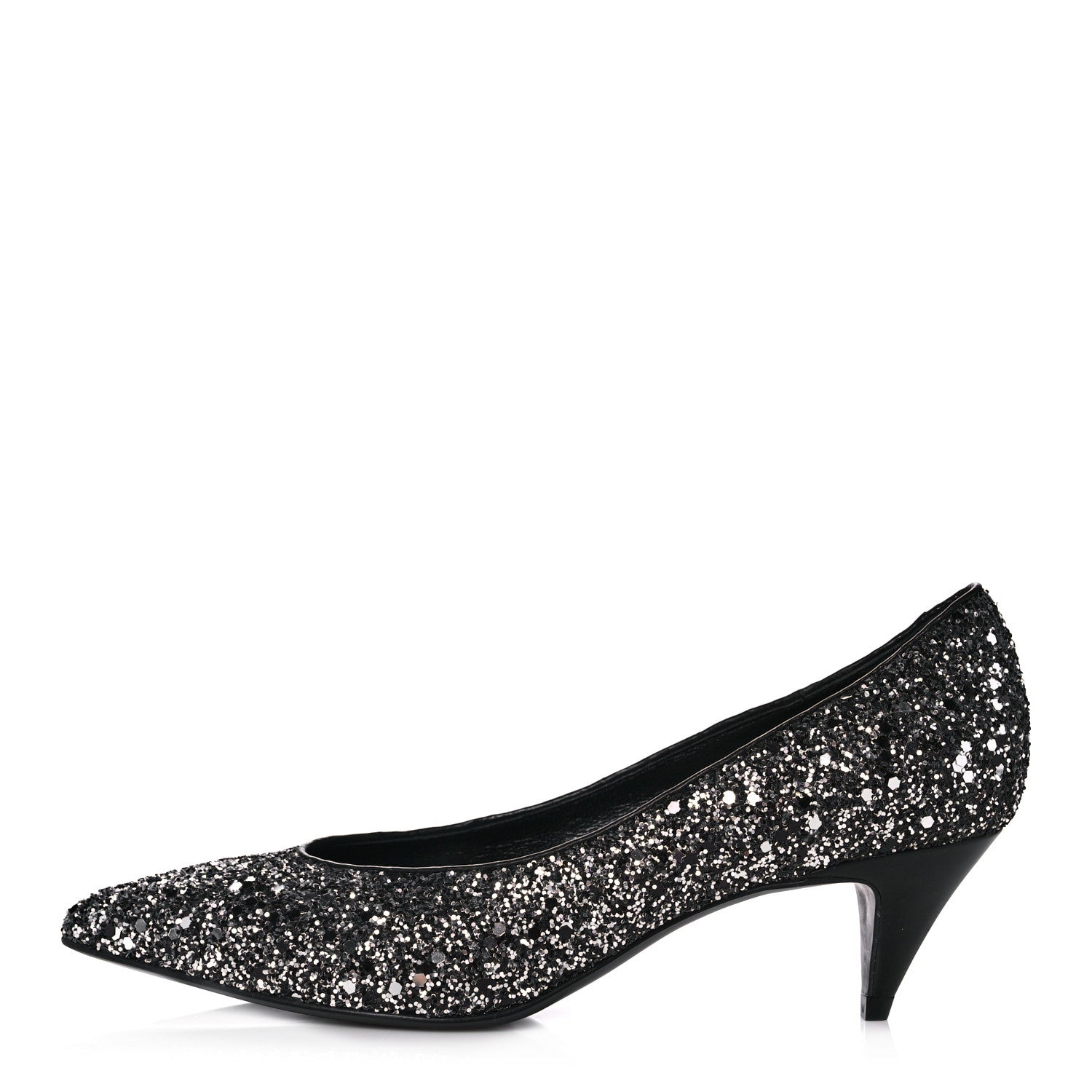 Saint Laurent Charlotte Glitter Point-toe Kitten-Heel Pumps 36 Black 1 of 9