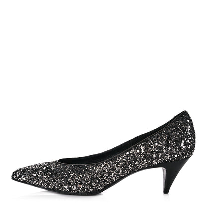 Saint Laurent Charlotte Glitter Point-toe Kitten-Heel Pumps 36 Black 1 of 9