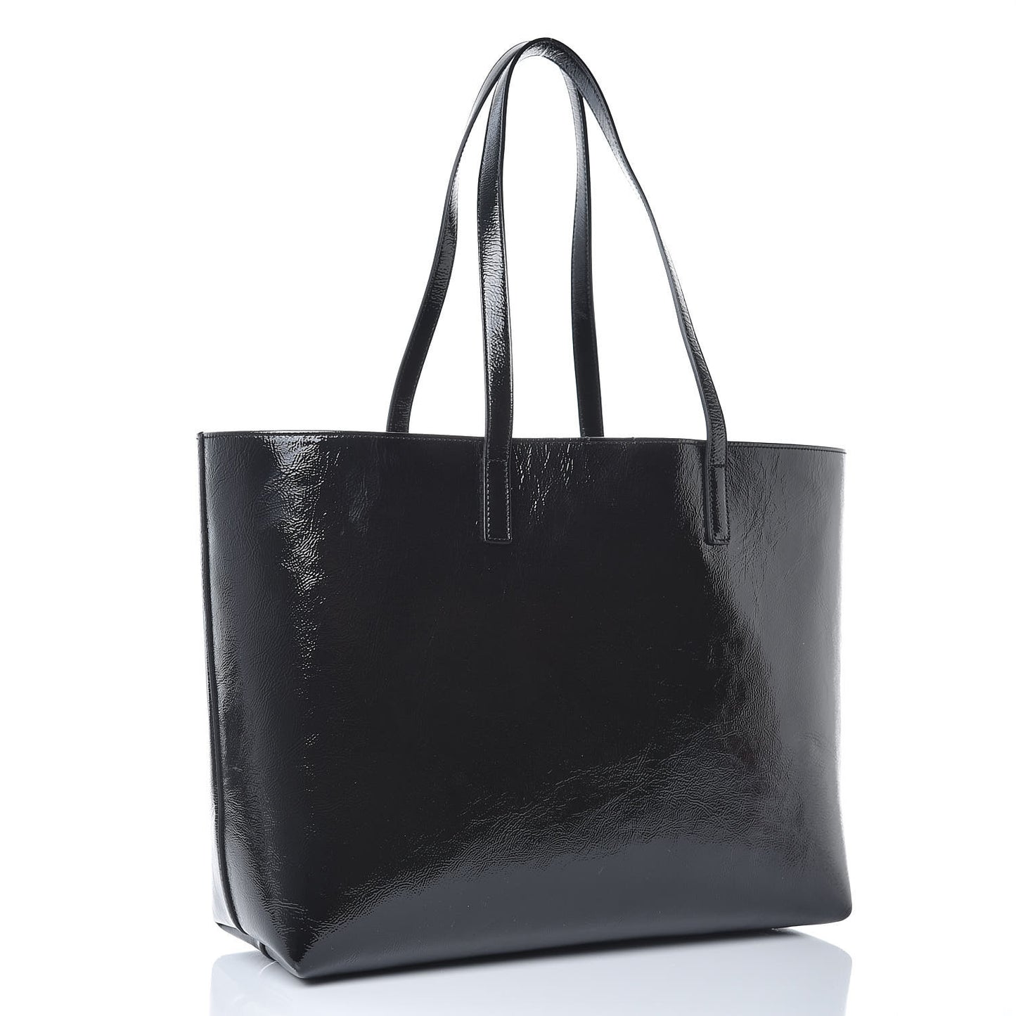 Patent Calfskin Large Shopping Tote Black