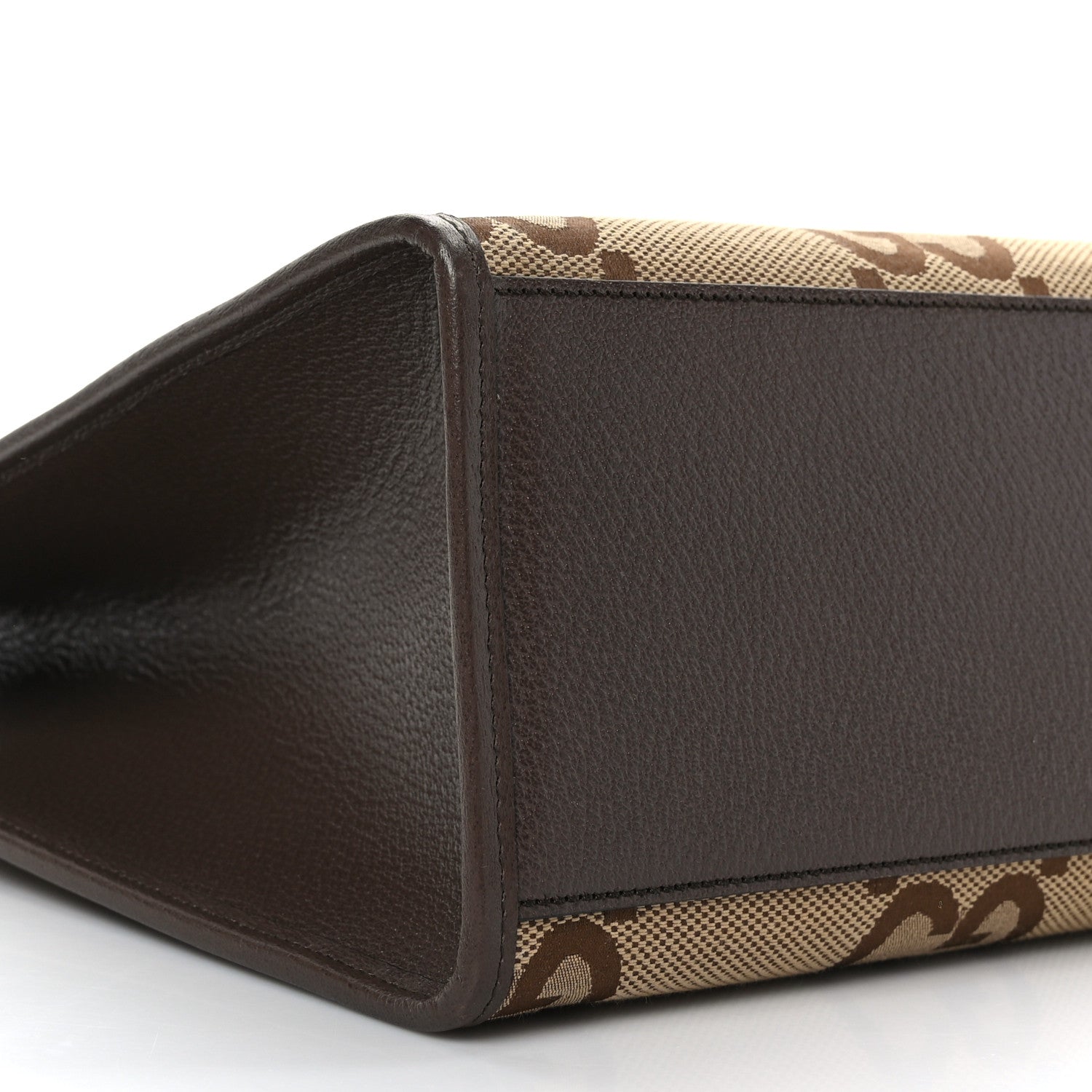 Gucci Monogram Jumbo GG Textured Dollar Calfskin Web Tote Bag Camel Ebony New Acero 8 of 9