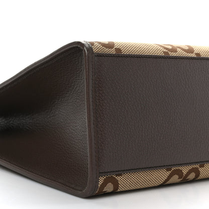 Gucci Monogram Jumbo GG Textured Dollar Calfskin Web Tote Bag Camel Ebony New Acero 8 of 9