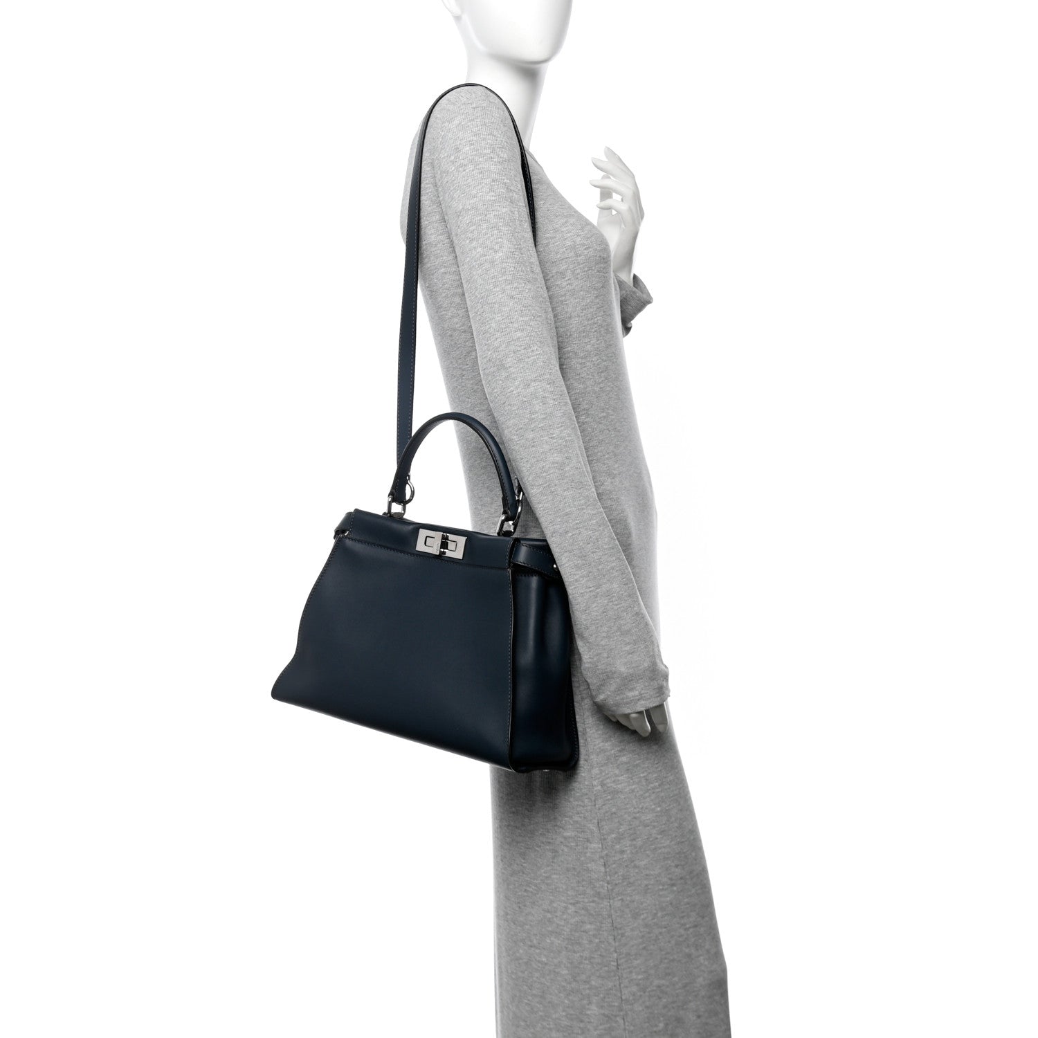Fendi Vitello Seta Shiny Nappa Elaphe Medium Peekaboo Iconic Satchel Notturno Natural 2 of 11