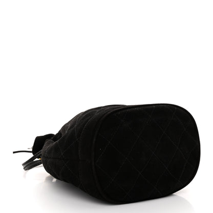 Chanel Suede Drawstring Tassel Bucket Bag Black 4 of 9