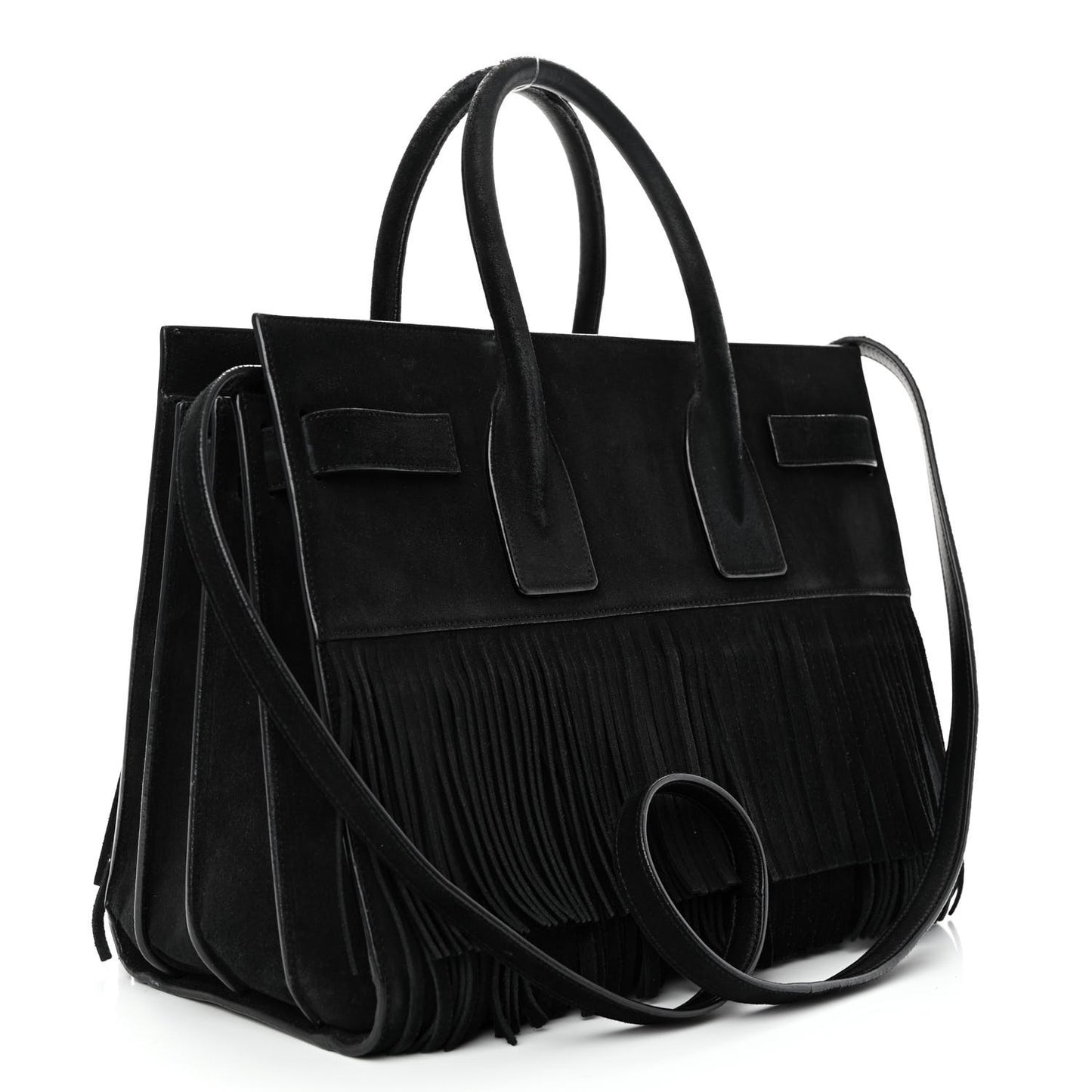 Suede Fringe Small Sac De Jour Black