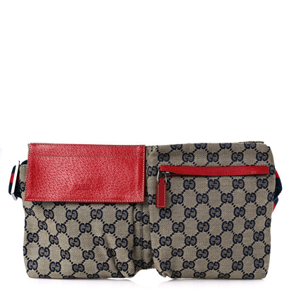 Gucci GG Monogram Web Double Pocket Belt Bag Navy Red 1 of 11