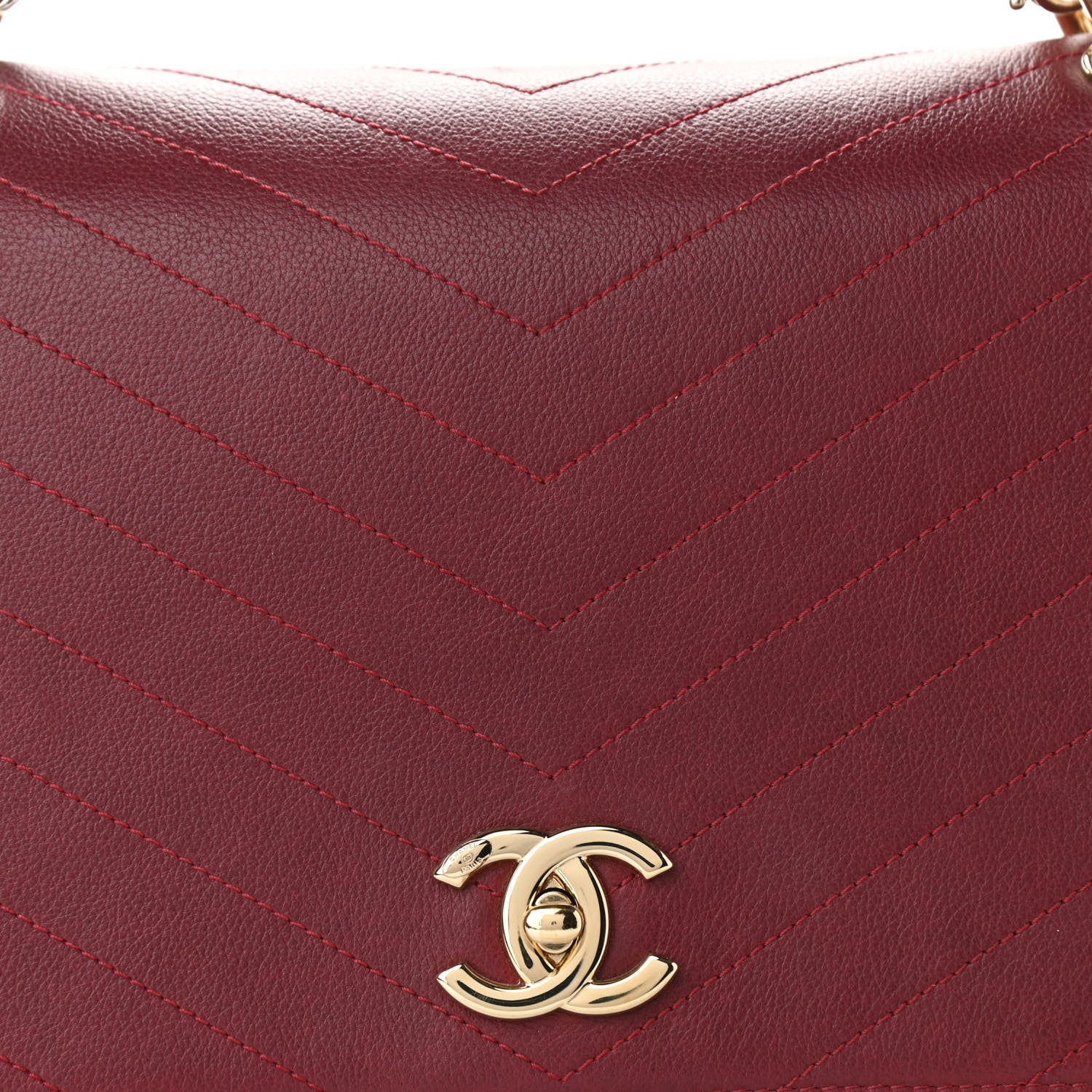 Chanel Grained Calfskin Stitched Chevron Medium Chic Top Handle Flap Red 8 of 10