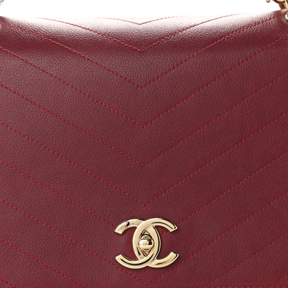 Chanel Grained Calfskin Stitched Chevron Medium Chic Top Handle Flap Red 8 of 10