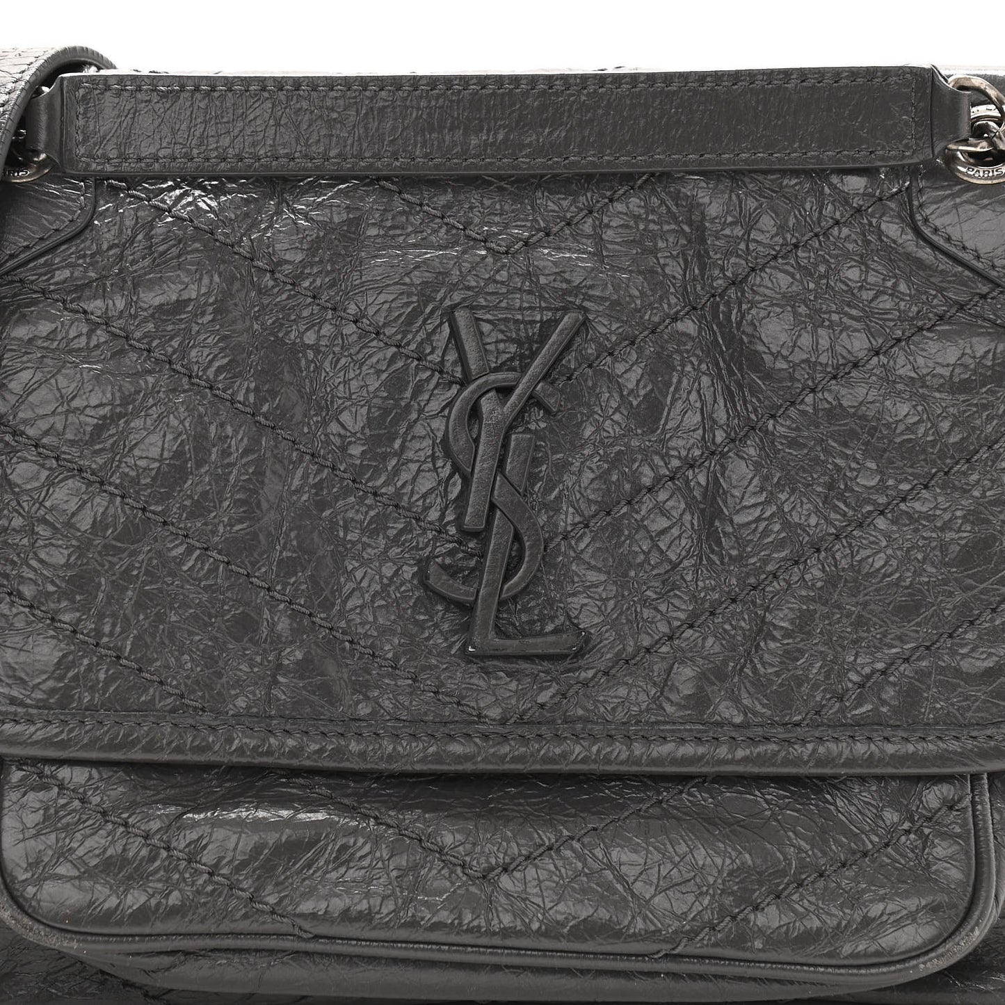 Crinkled Calfskin Matelasse Monogram Baby Niki Chain Satchel Storm