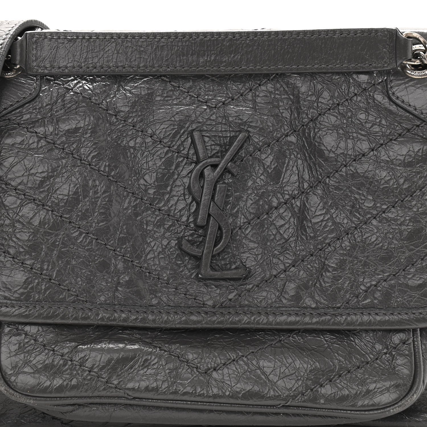 Saint Laurent Crinkled Calfskin Matelasse Monogram Baby Niki Chain Satchel Storm 9 of 11