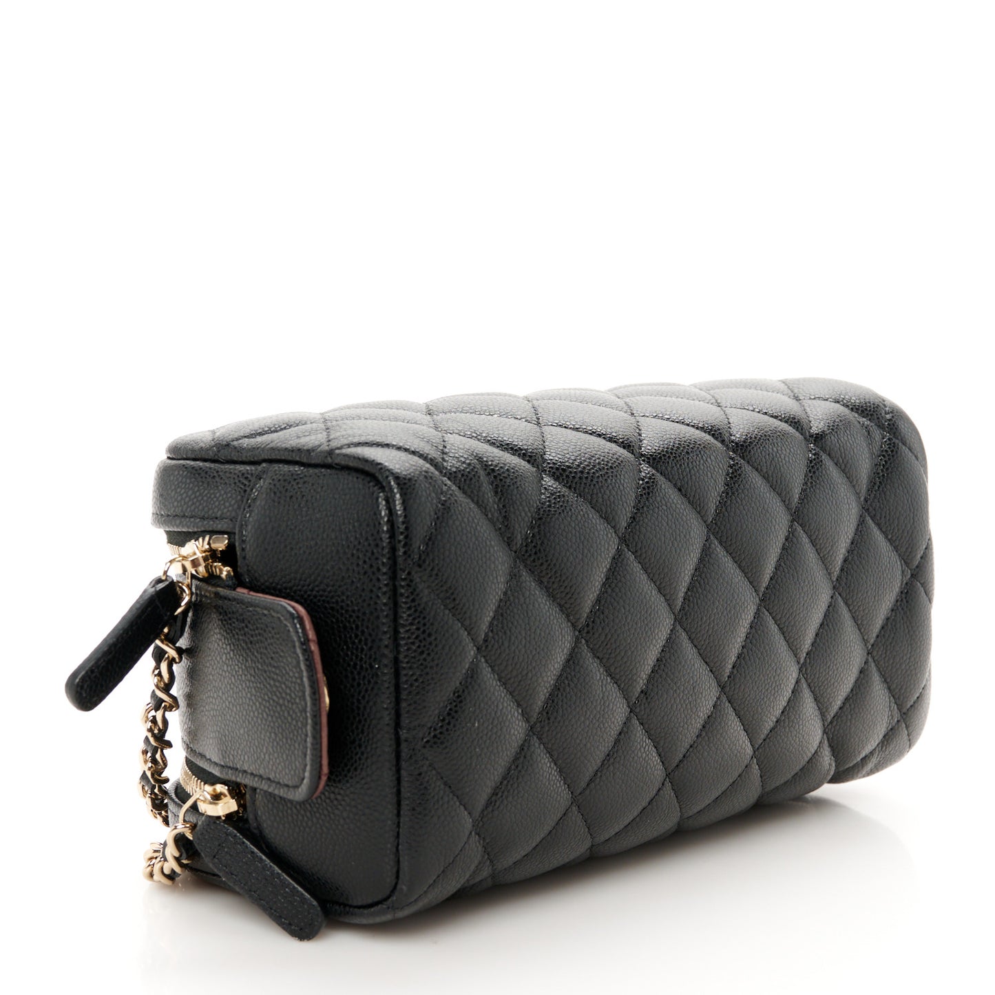Caviar Quilted Toiletry Case With Chain Black
