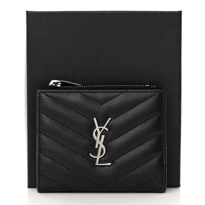 Saint Laurent Grain De Poudre Matelasse Chevron Monogram Zipped Card Case Black 10 of 10