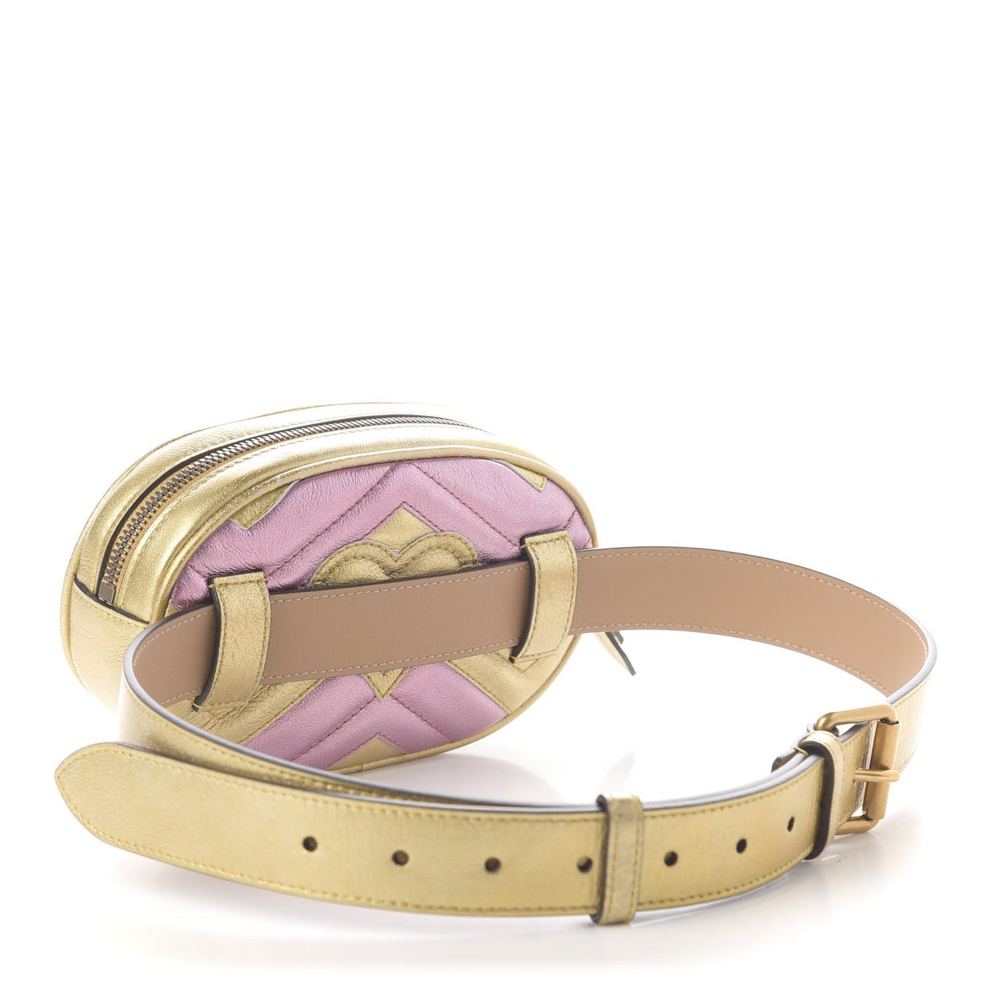 Metallic Nappa Matelasse Heart GG Marmont Belt Bag 85 34 Oro Vecchio Rosa