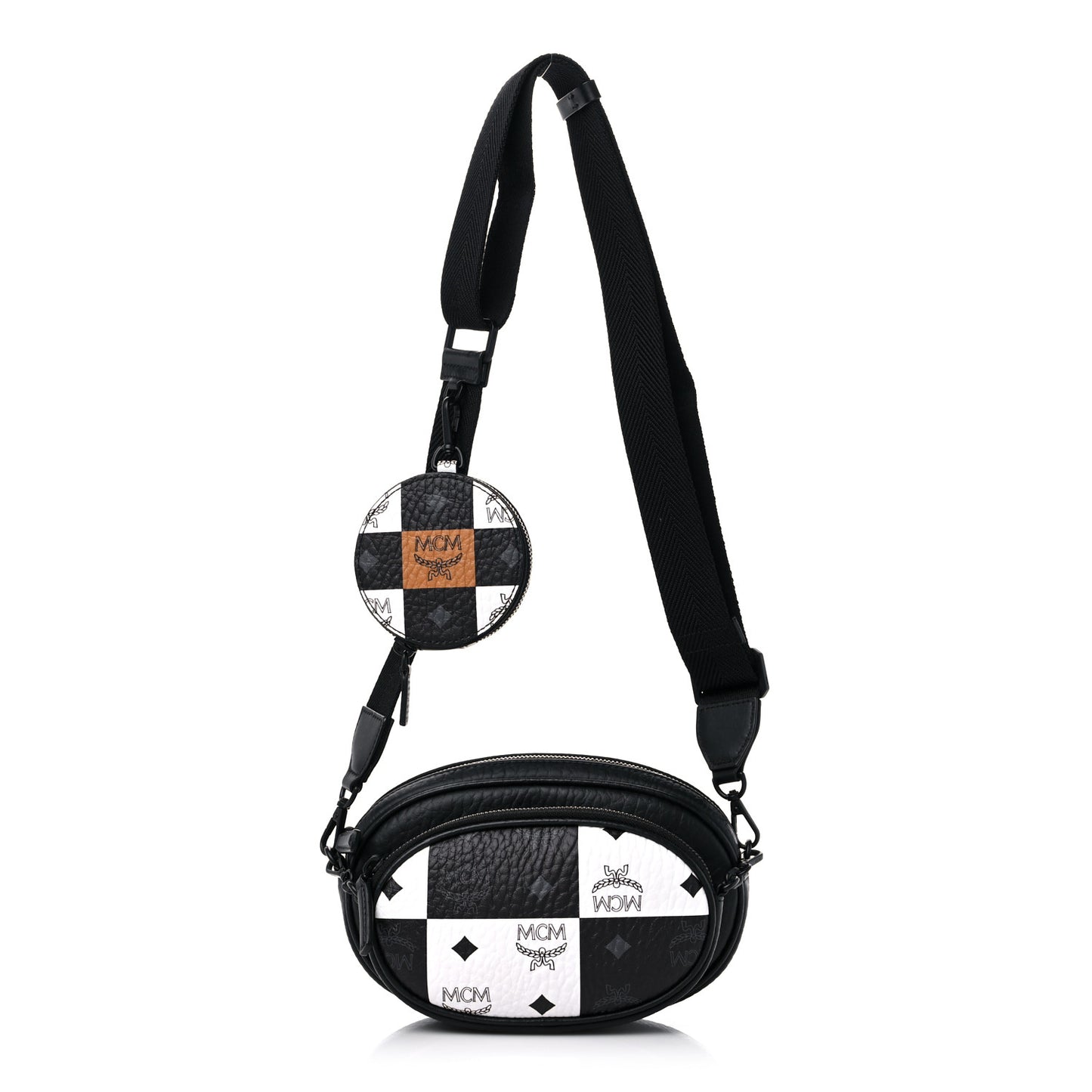 Checkerboard Visetos Small Aren Multifunction Crossbody Pouch Black White
