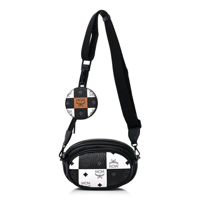 MCM Checkerboard Visetos Small Aren Multifunction Crossbody Pouch Black White 1 of 11