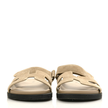 Hermes Suede Goatskin Chaine d'Ancre Womens Chypre Sandals 37 Beige Sable 2 of 9