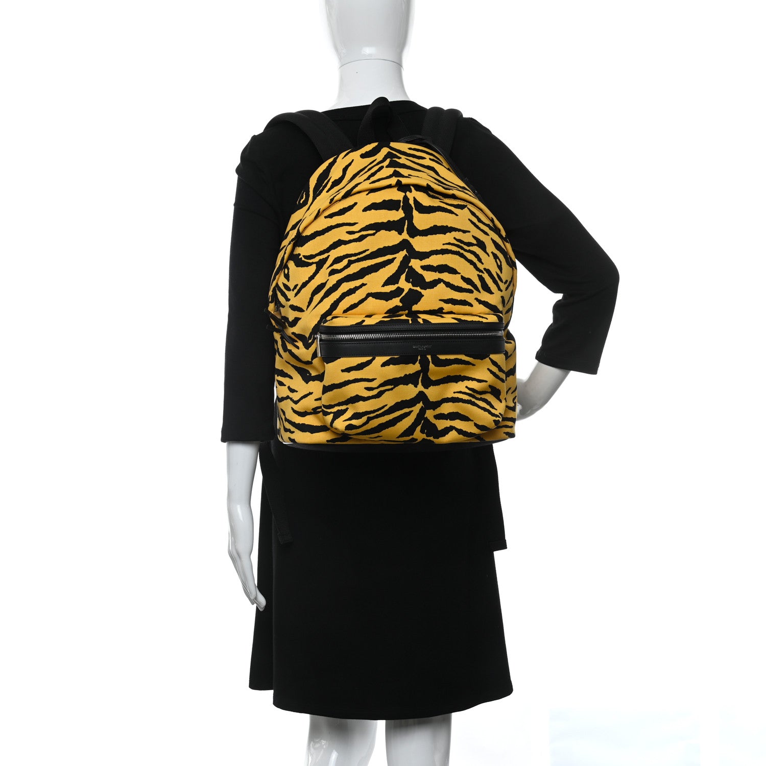 Saint Laurent Canvas Zebra Print City Backpack Yellow Black 2 of 13