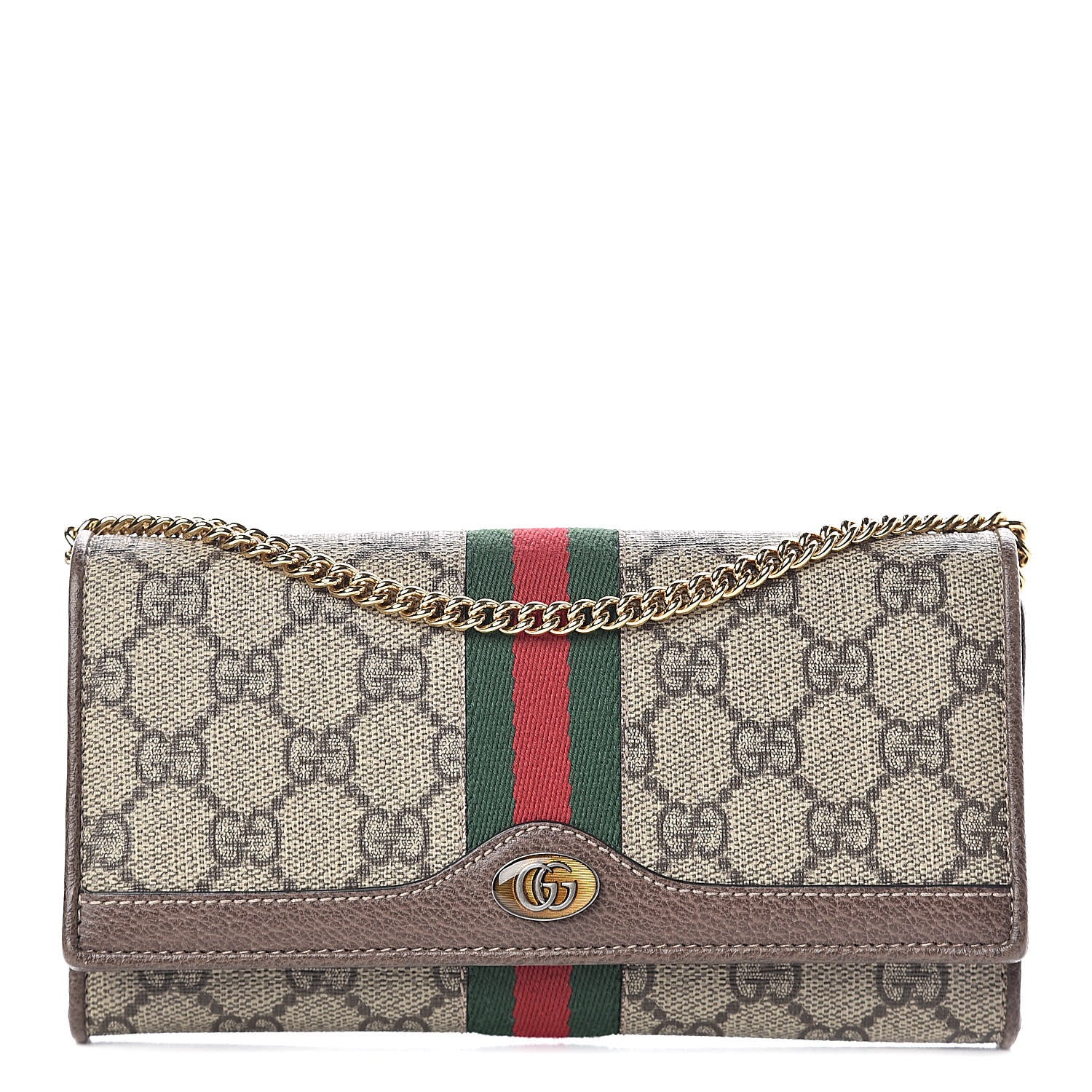 Gucci GG Supreme Monogram Web Ophidia Wallet On Chain Brown 1 of 12