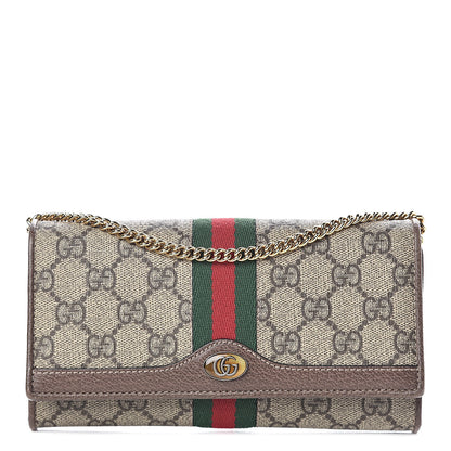 Gucci GG Supreme Monogram Web Ophidia Wallet On Chain Brown 1 of 12