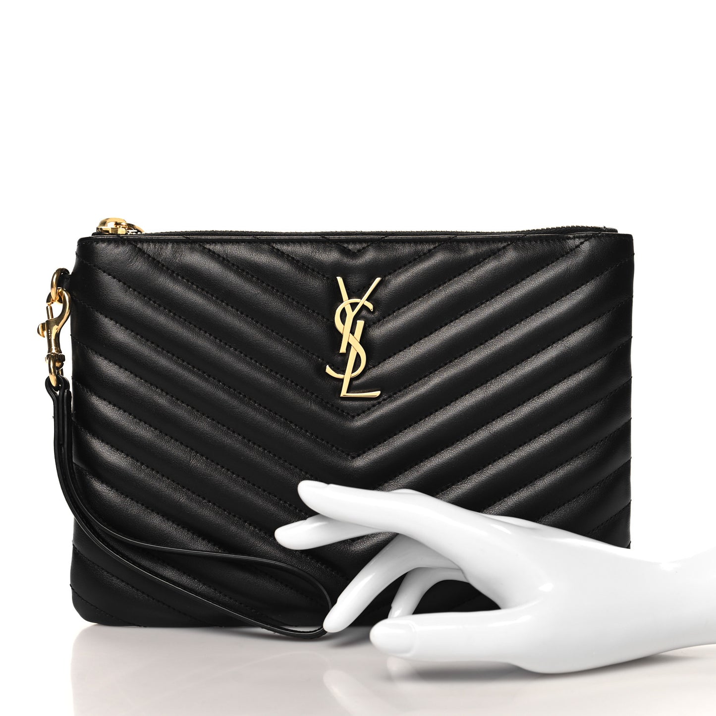 Calfskin Matelasse Chevron Monogram A5 Wristlet Black
