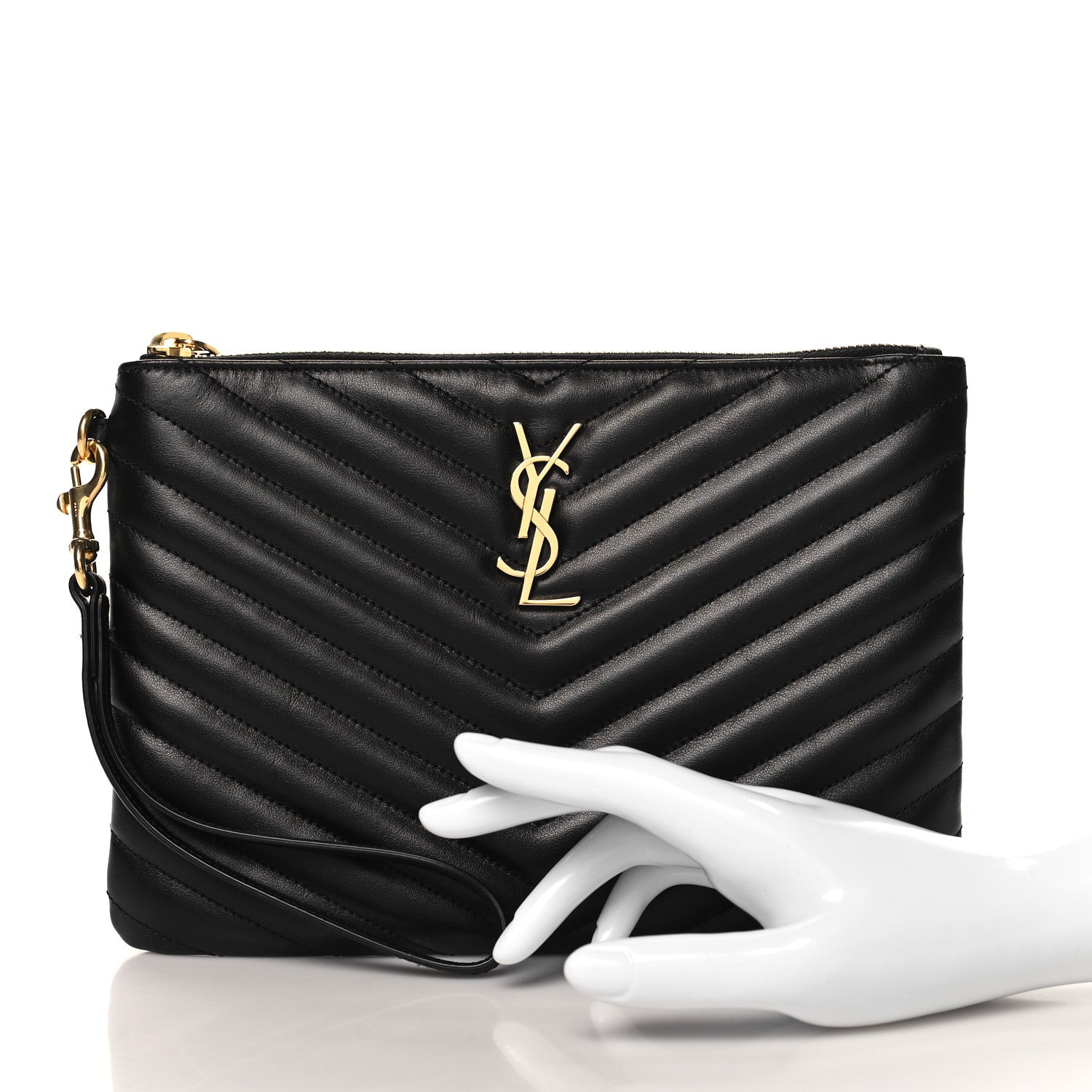 Saint Laurent Calfskin Matelasse Chevron Monogram A5 Wristlet Black 2 of 8