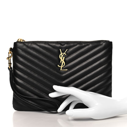 Saint Laurent Calfskin Matelasse Chevron Monogram A5 Wristlet Black 2 of 8