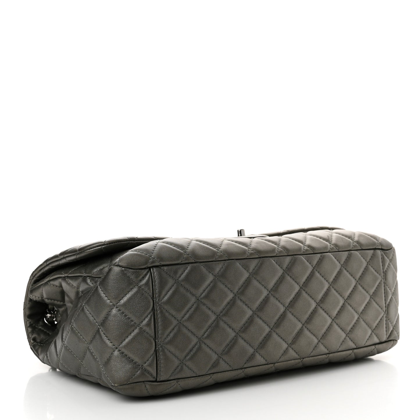 Metallic Calfskin Quilted Small XXL Travel Flap Bag Dark Silver