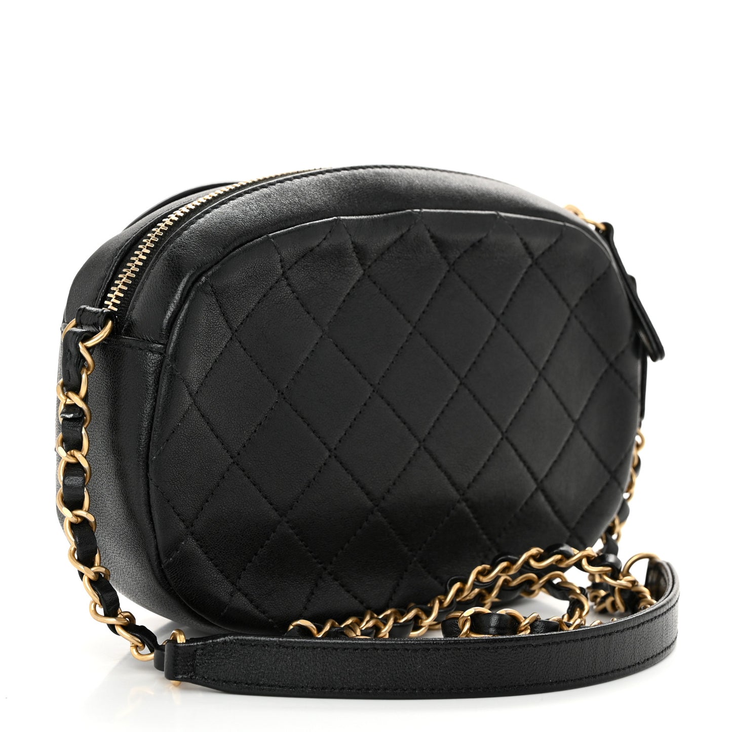 Lambskin Quilted Coco Midnight Camera Case Black