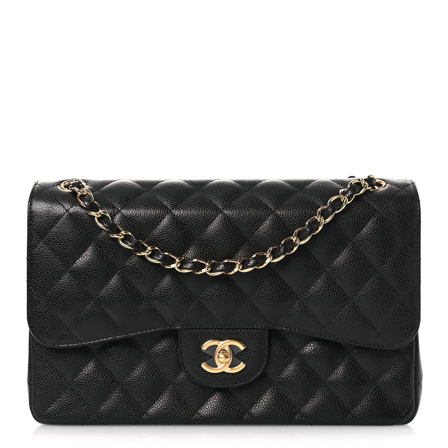 Caviar Quilted Jumbo Double Flap Black