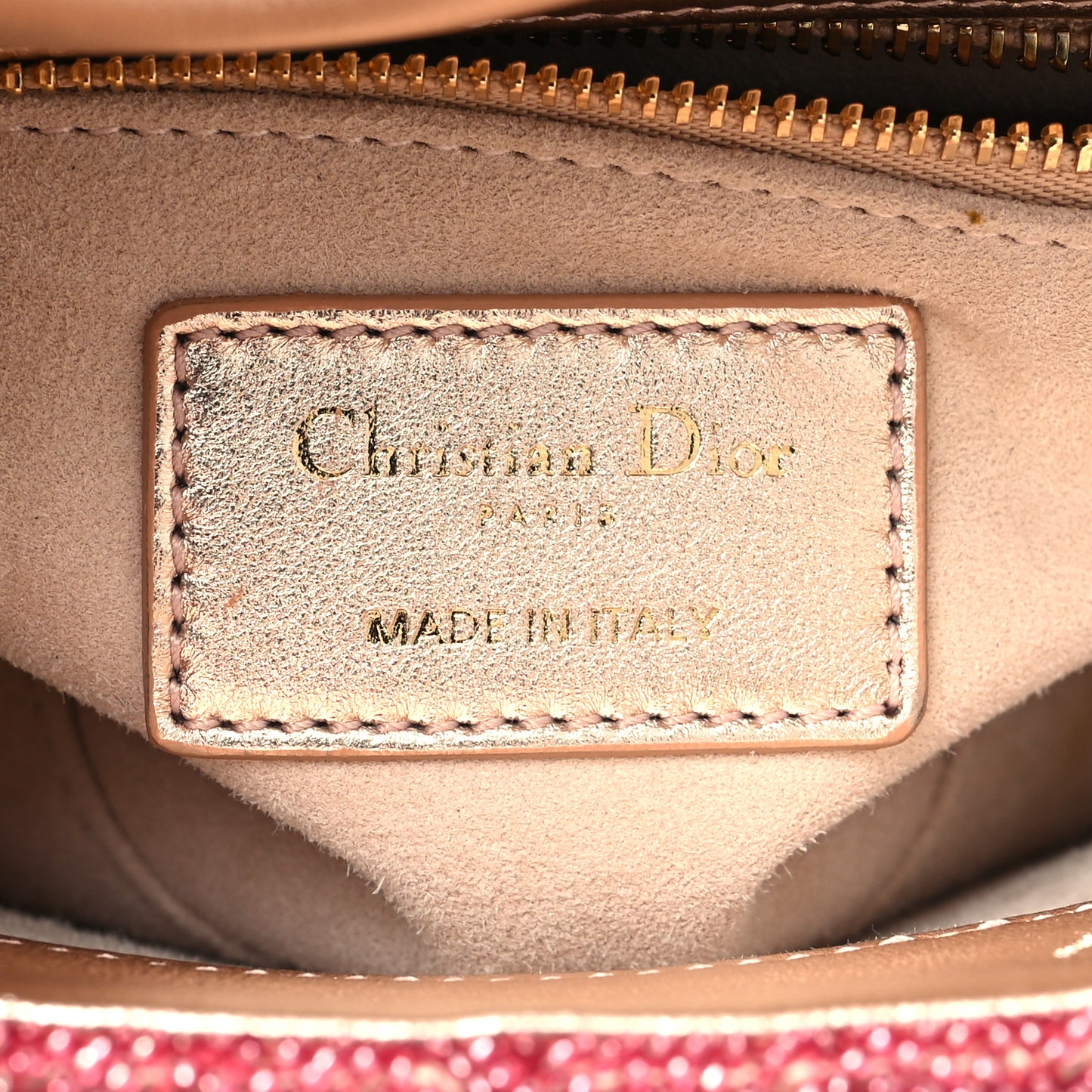 Metallic Calfskin Satin Celestial Bead Embroidery Cannage Mini Lady Dior Rose Des Vents