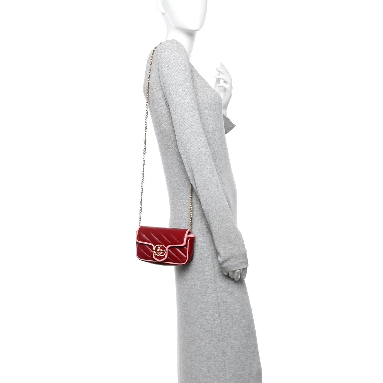 Gucci Azalea Calfskin Enamel Matelasse Diagonal Super Mini Torchon GG Marmont Shoulder Bag New Cherry Red Wild Rose 2 of 11
