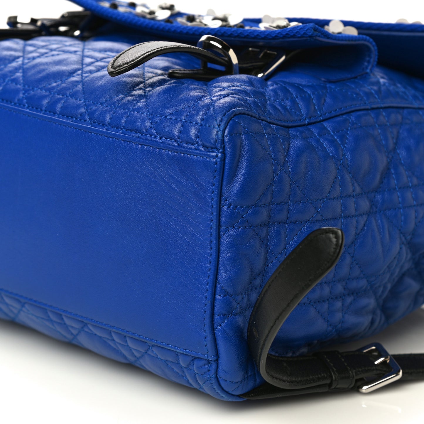 Lambskin Mesh Cannage Embroidered Large Stardust Backpack Blue