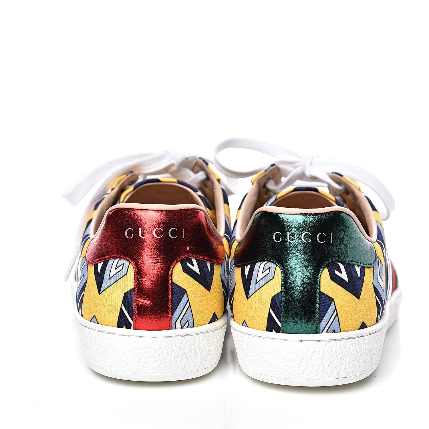Gucci Satin Web Mini GG Wallpaper Mens Ace Sneakers 7.5 Yellow Royal Blue 6 of 11