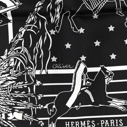 Hermes Silk Double Face Pani La Shar Pawnee Scarf 90 Black Marine 7 of 10