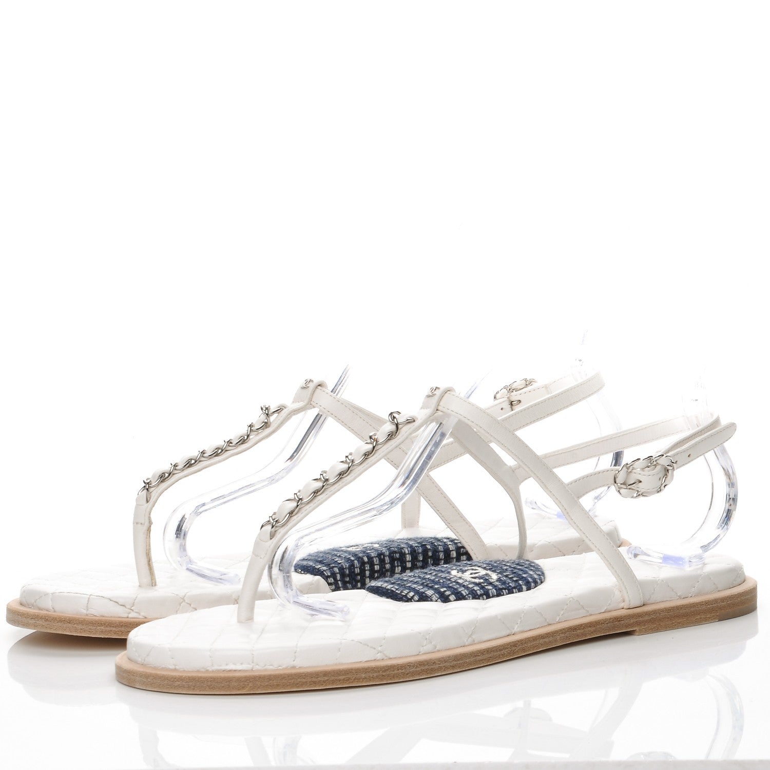 Chanel Lambskin CC Chain Thong Sandals 41 Cream 3 of 10