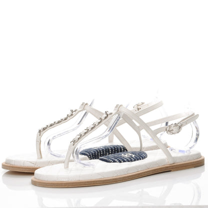 Chanel Lambskin CC Chain Thong Sandals 41 Cream 3 of 10