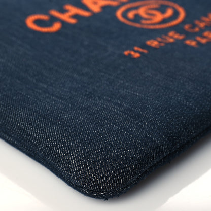 Chanel Denim Large Deauville Pouch Clutch Blue Orange 9 of 11
