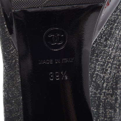 Chanel Metallic Tweed Patent Cap Toe CC Chain Pumps 39.5 Black 7 of 14